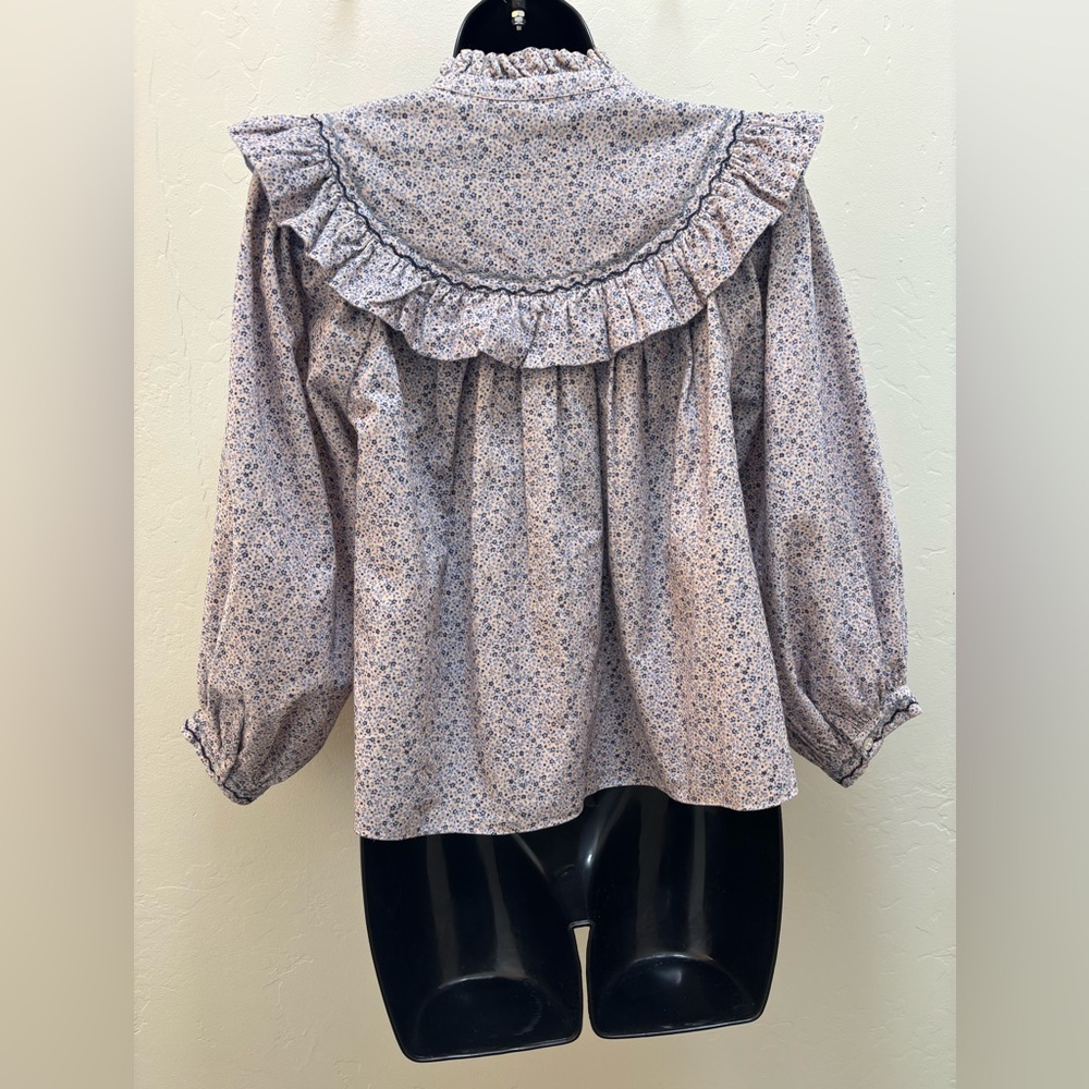 Doen Raina Ruffle Floral Yoke Blouse - Cream/Blue - Picture 5 of 12